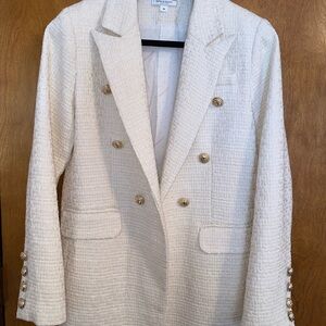 Elegant Double breasted Cream Blazer with Gold Accents